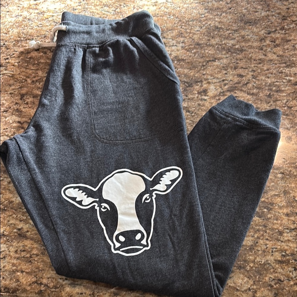 Gray Joggers with Cow Print